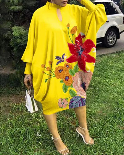 Robe Africaine Imprimée en Polyester à Manches sulf, Longueur aux Genoux, Printemps Été 2023