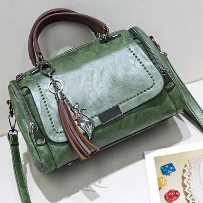 Sac à bandoulière de grande capacité pour femmes, décor à pompon, sac à bandoulière à fermeture éclair avec sangle amovible, sac à main Boston