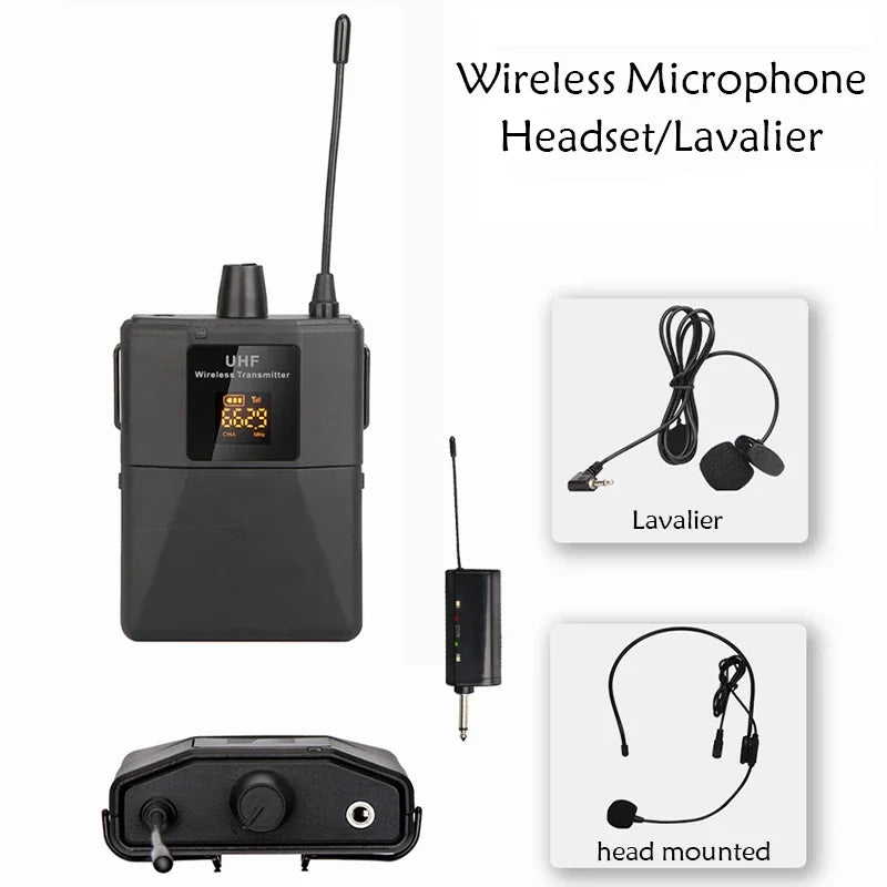 Microphone casque micro Lavalier sans fil avec émetteur récepteur affichage LED transmetteur Bodypack pour l'enseignement des performances en direct