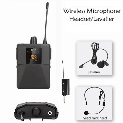 Microphone casque micro Lavalier sans fil avec émetteur récepteur affichage LED transmetteur Bodypack pour l'enseignement des performances en direct