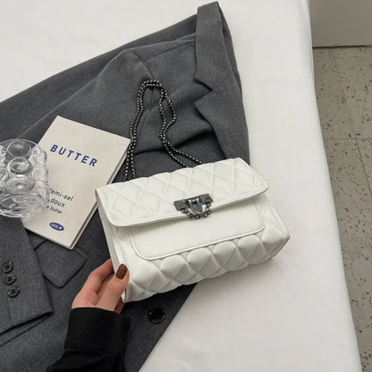 1 sac à bandoulière simple et élégant en grille de diamant, sac à bandoulière avec chaîne en métal, adapté à un usage quotidien de loisirs pour femmes-A-DH