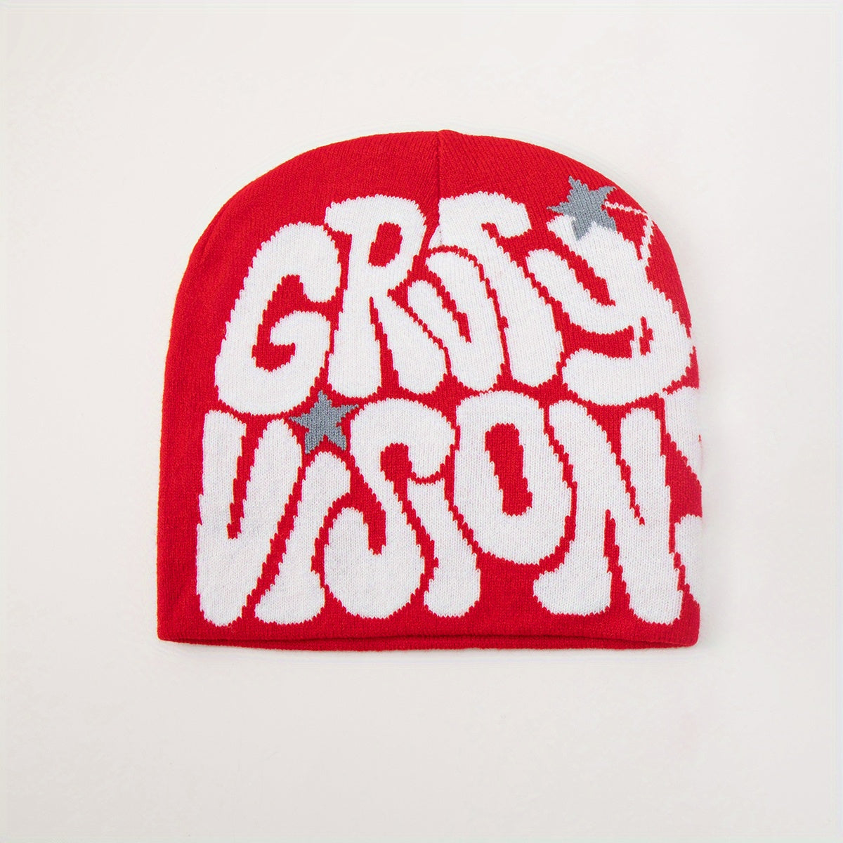 1pc Men's Funky "GRU VISION" Spider Web Knit Beanie - 100% Acrylic, Trendy Letter & Star Design in Multiple Colors, Soft & Stretchy Fabric for Casual Attire