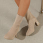 Women's Breathable Knit Block Heels, Fashion Solid Color Sock Boots, Comfortable Slip On Dress Boots