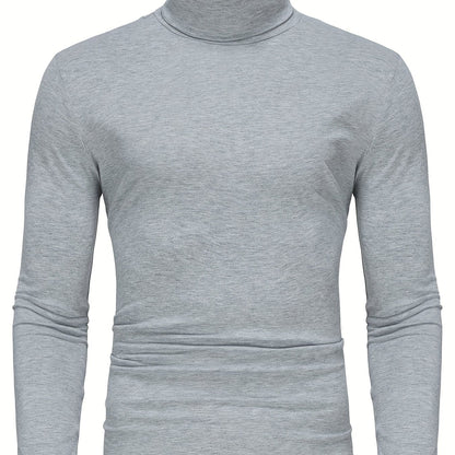 Long-Sleeved Multicolor Turtleneck Shirt for Men - Soft Medium Stretch Polyester Fabric, Regular Fit, High Neck Collar, Machine Washable, Perfect for Spring and Fall Seasons