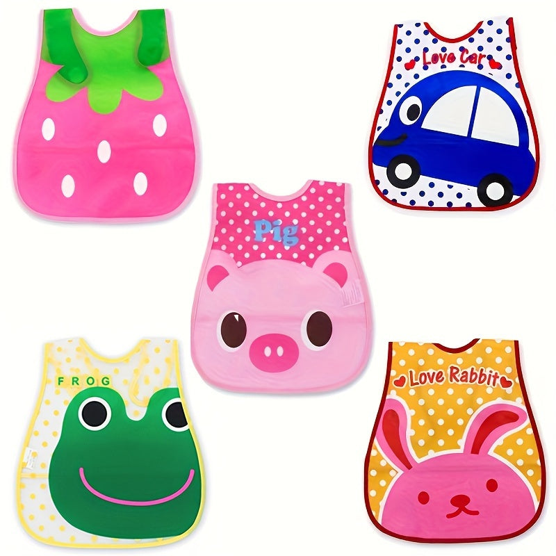 Waterproof Youngsters Feeding Bib with Pockets - Cute Cartoon Designs, Dirt-Resistant EVA Material for Boys & Girls