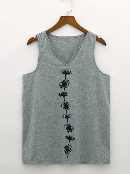 Chic Summertime Floral Tank Top – Breezy Sleeveless Notch Neck Design – Versatile Womens Fashion
