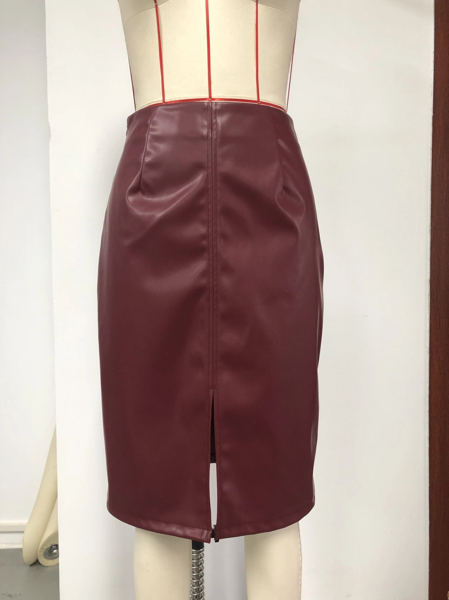 Sexy Leather Slim Slit Skirts, Casual PU Fashion Bodycon Skirts, Women's Clothing