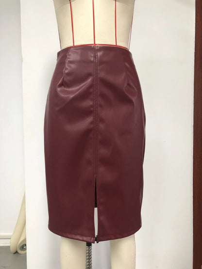 Sexy Leather Slim Slit Skirts, Casual PU Fashion Bodycon Skirts, Women's Clothing