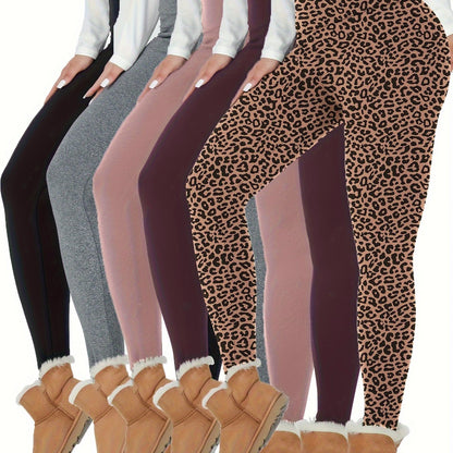 5 Pack Womens Thermal Fleece Lined High Waisted Leggings Workout Winter Warm Thick Tights Soft Yoga Pants