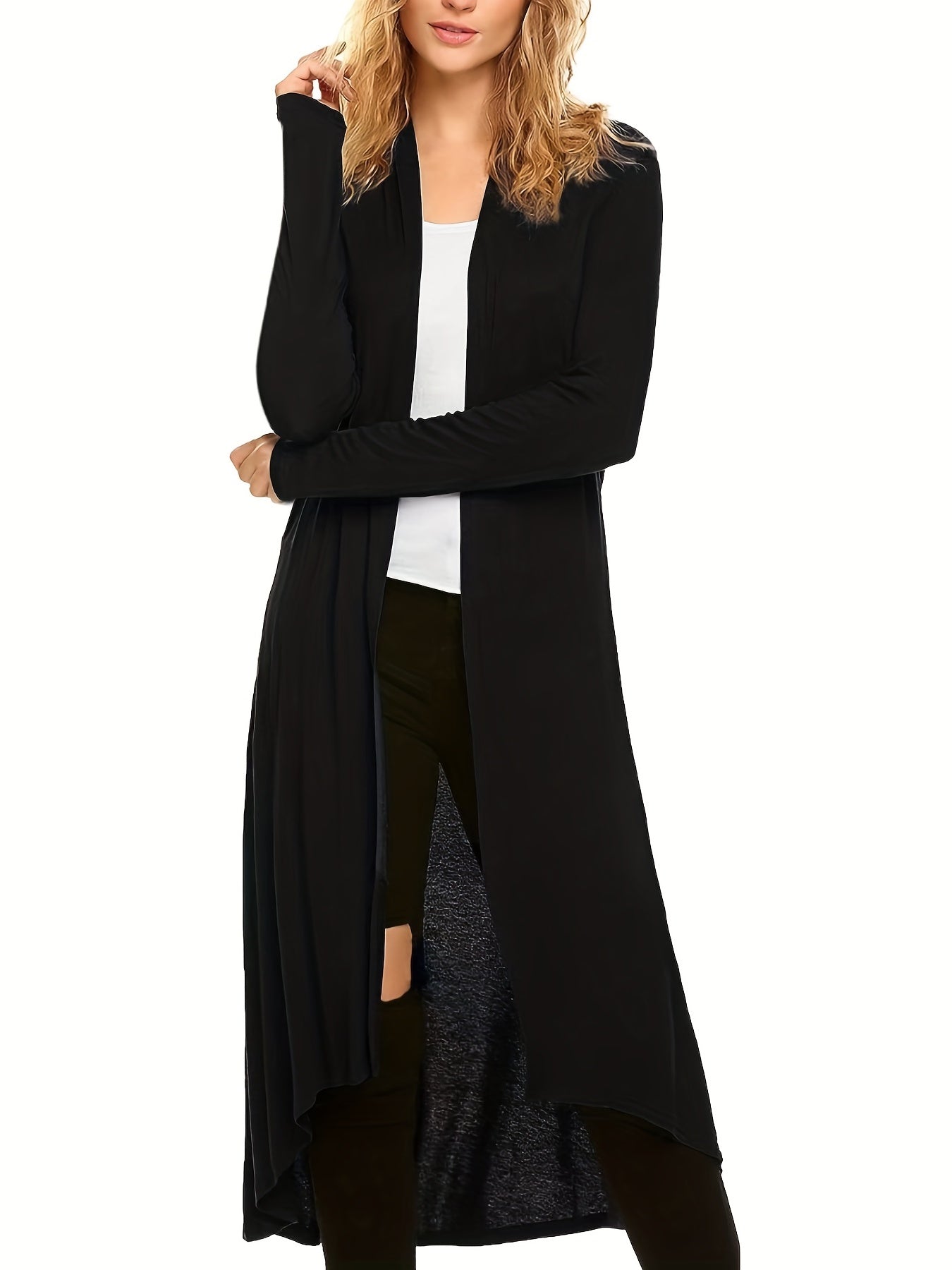 Cozy Long Length Cardigan Sweater - Soft Open Front Drape Knit Design, Casual Long Sleeve, Relaxed Fit, Women's Clothing for Everyday Wear