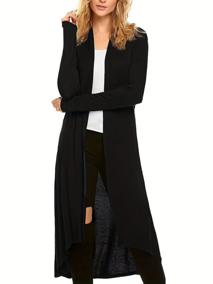 Cozy Long Length Cardigan Sweater - Soft Open Front Drape Knit Design, Casual Long Sleeve, Relaxed Fit, Women's Clothing for Everyday Wear