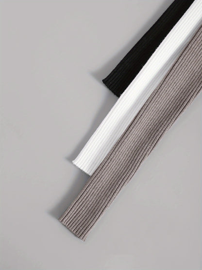 Solid Mock Neck Rib Knit Top 3 Pack, Casual Long Sleeve Slim Versatile Sweater, Women's Clothing