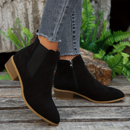 Pointed Toe Ankle Boots - Chunky Heels, Stylish, Comfortable for Daily Wear