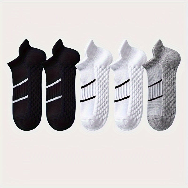 5pairs Men's Professional Sports Socks, Summer Thin Mesh Breathable Sweat-absorbing Anti-odor Ear Lifting Heel Guard Short Socks