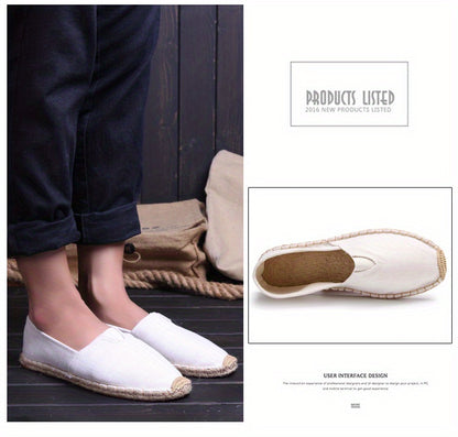 Mens Canvas Espadrille Loafers - Breathable Mesh Lining, Slip-On Design, Comfortable Rubber Soles for Casual Walking - Perfect for Fall, Spring, Summer Seasons