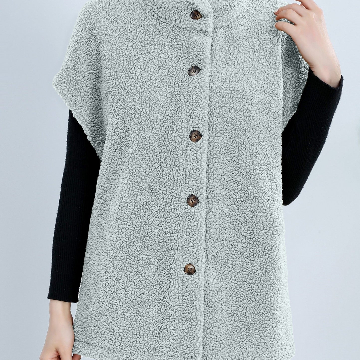 Womens Chic Button Front Teddy Vest - Lightweight Fleece, Short Sleeve, Solid Colors - Perfect for Layering, Stylish & Versatile Wardrobe Staple
