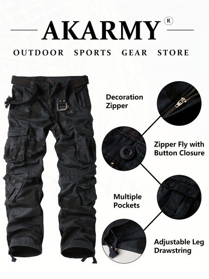 Mens Camo Cargo Pants - Loose Fit, Multi Flap Pockets, Zipper Fly, Cotton Fabric, Machine Washable - Perfect for Outdoor Activities, Weekend Casual, Hiking, Fishing, Angling, Streetwear