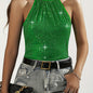Sequined Tie Back Halter Top, Elegant Sleeveless Top For Summer, Women's Clothing