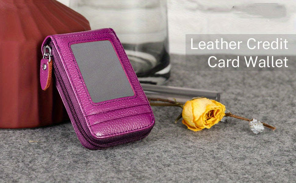 Genuine Leather RFID Blocking Credit Card Wallet for Men with Zipper