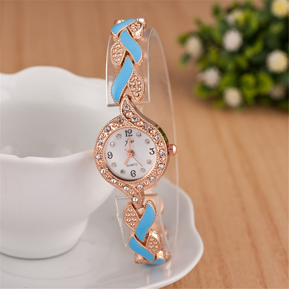 Elegant Rhinestone Quartz Women's Watch & Chic 4pc Jewelry Set - Shock-Resistant, Japanese Movement, Perfect Gift