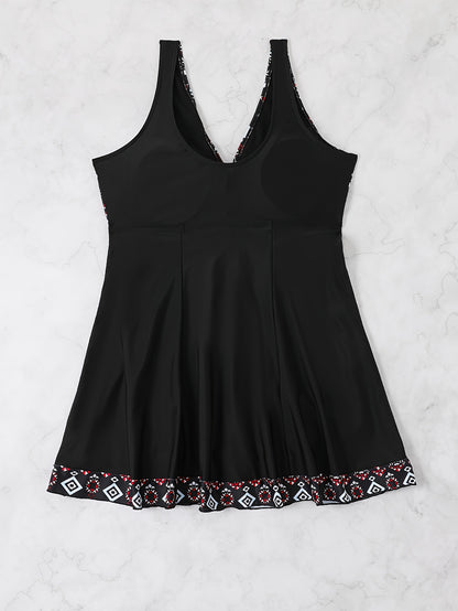 Plus Size Womens Vibrant Floral Print Tie Front V Neck One Piece Swimsuit - High Stretch, Comfortable, Vacation Essential - Polyester Knit Fabric, Random Printing, No Sheer