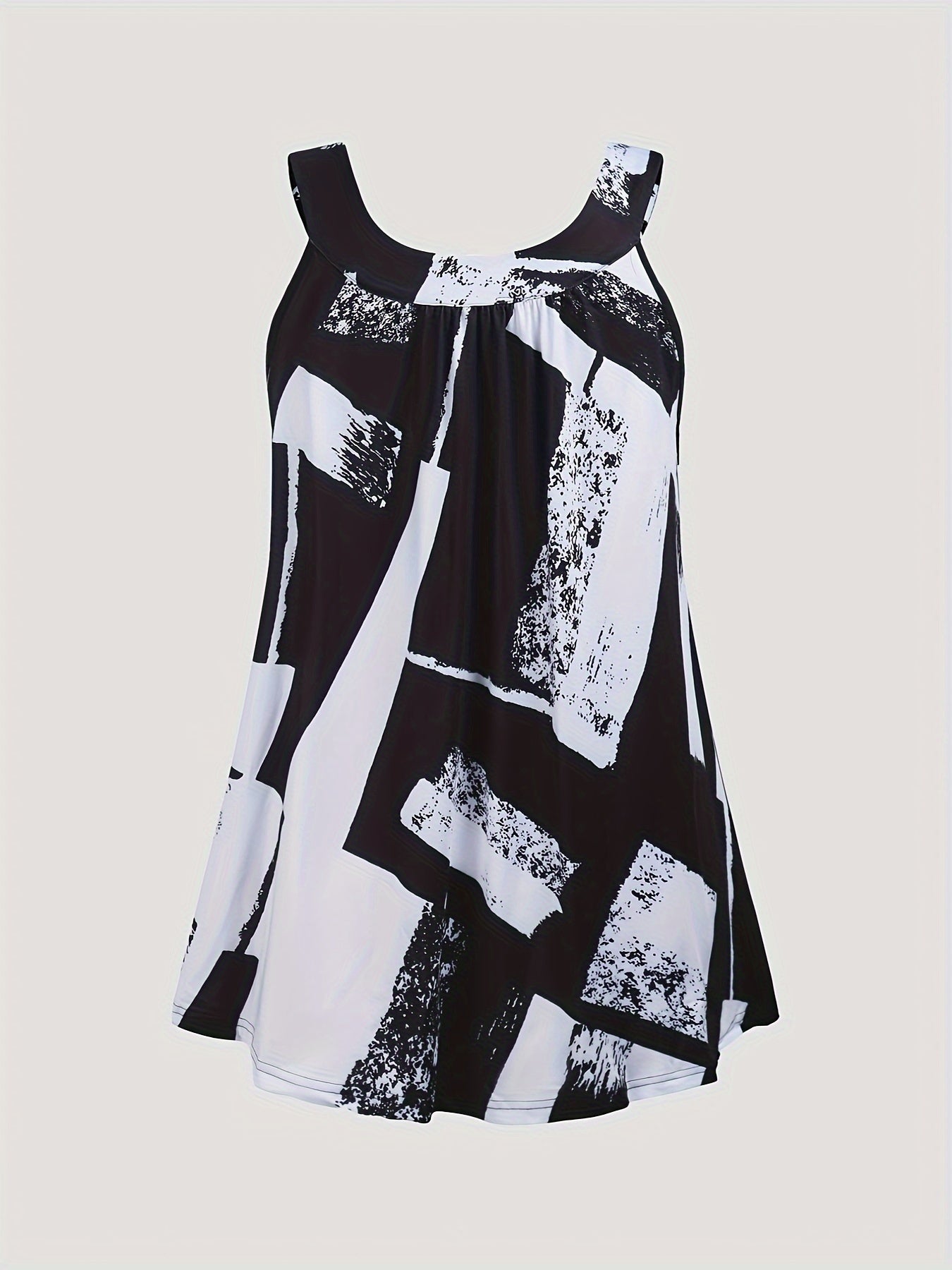 Plus Size Round Neck Colorblock Curved Hem Casual Tank Top