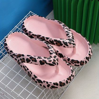 Vibrant Leopard Print EVA Flip Flops - Ultra-Soft, Wear-Resistant, and Cushioned Sole for Comfortable Walking - Perfect Indoor and Outdoor Beach Shoes for Summer