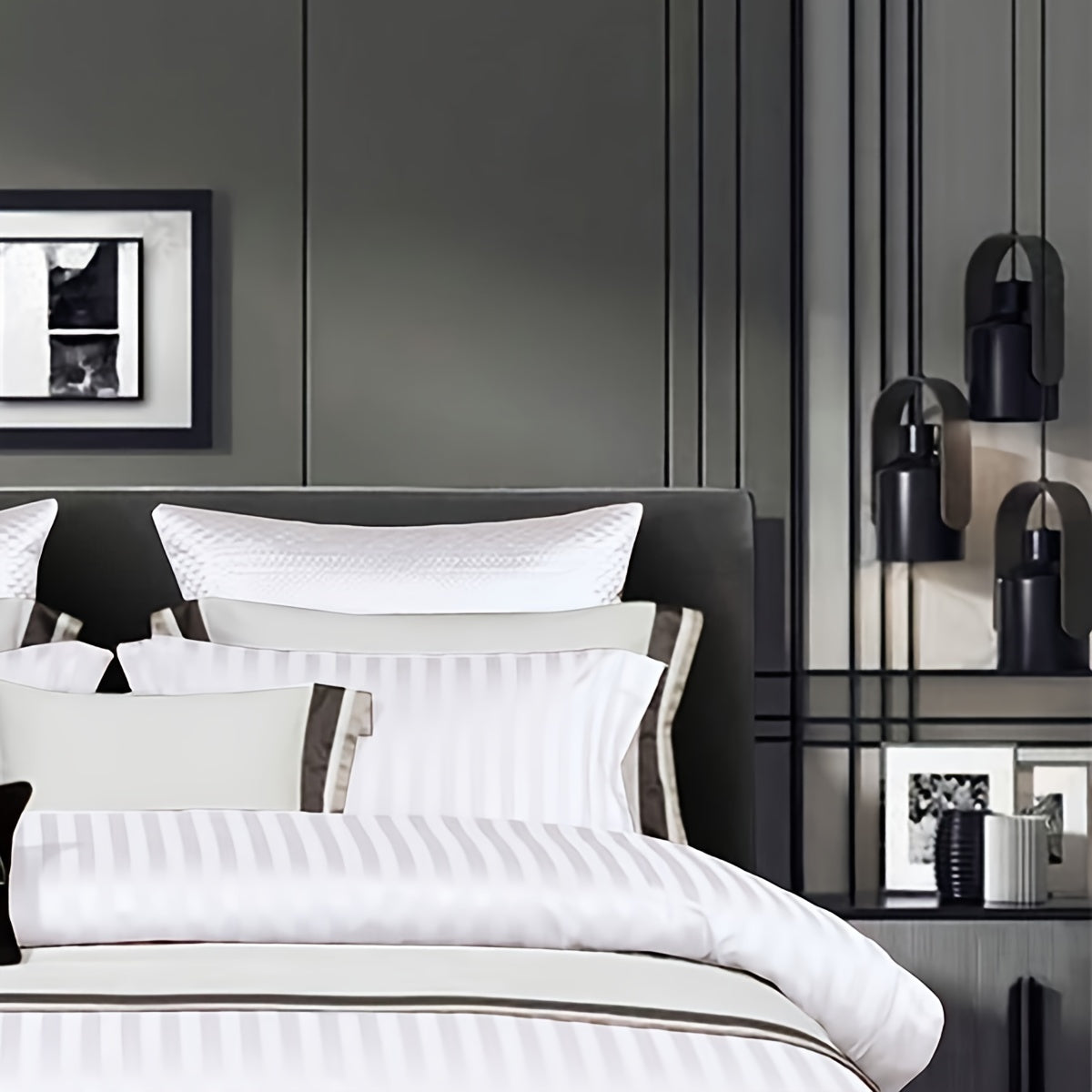 3pcs Luxury Duvet Cover Set (1*Duvet Cover + 2*Pillowcase, Without Core), White Satin Print Bedding Set, Soft Comfortable Duvet Cover, For Bedroom, Guest Room