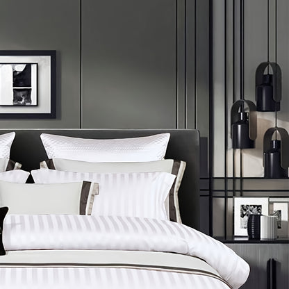 3pcs Luxury Duvet Cover Set (1*Duvet Cover + 2*Pillowcase, Without Core), White Satin Print Bedding Set, Soft Comfortable Duvet Cover, For Bedroom, Guest Room