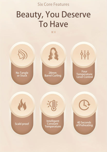 Genai Automatic Hair Curler: 28mm Barrel, 4 Temperature Settings, Negative Ion Generator, Intelligent Timer & Sensor, Auto Shut-Off for Safety