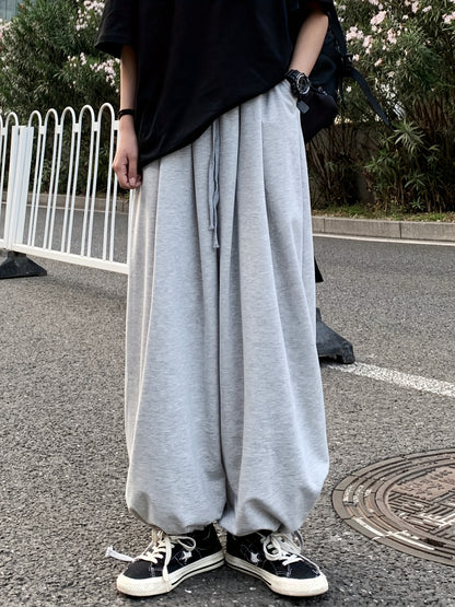 Solid Drawstring Baggy Pants, Casual Pocket Pants For Spring & Fall, Women's Clothing
