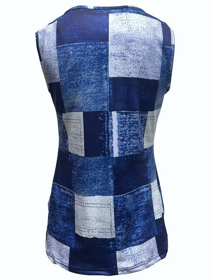 Trendy Colorblock Tank Top - Fashion Patchwork Print, Sleeveless Casual Style - Womens Summer Must-Have Clothing for Sunny Days