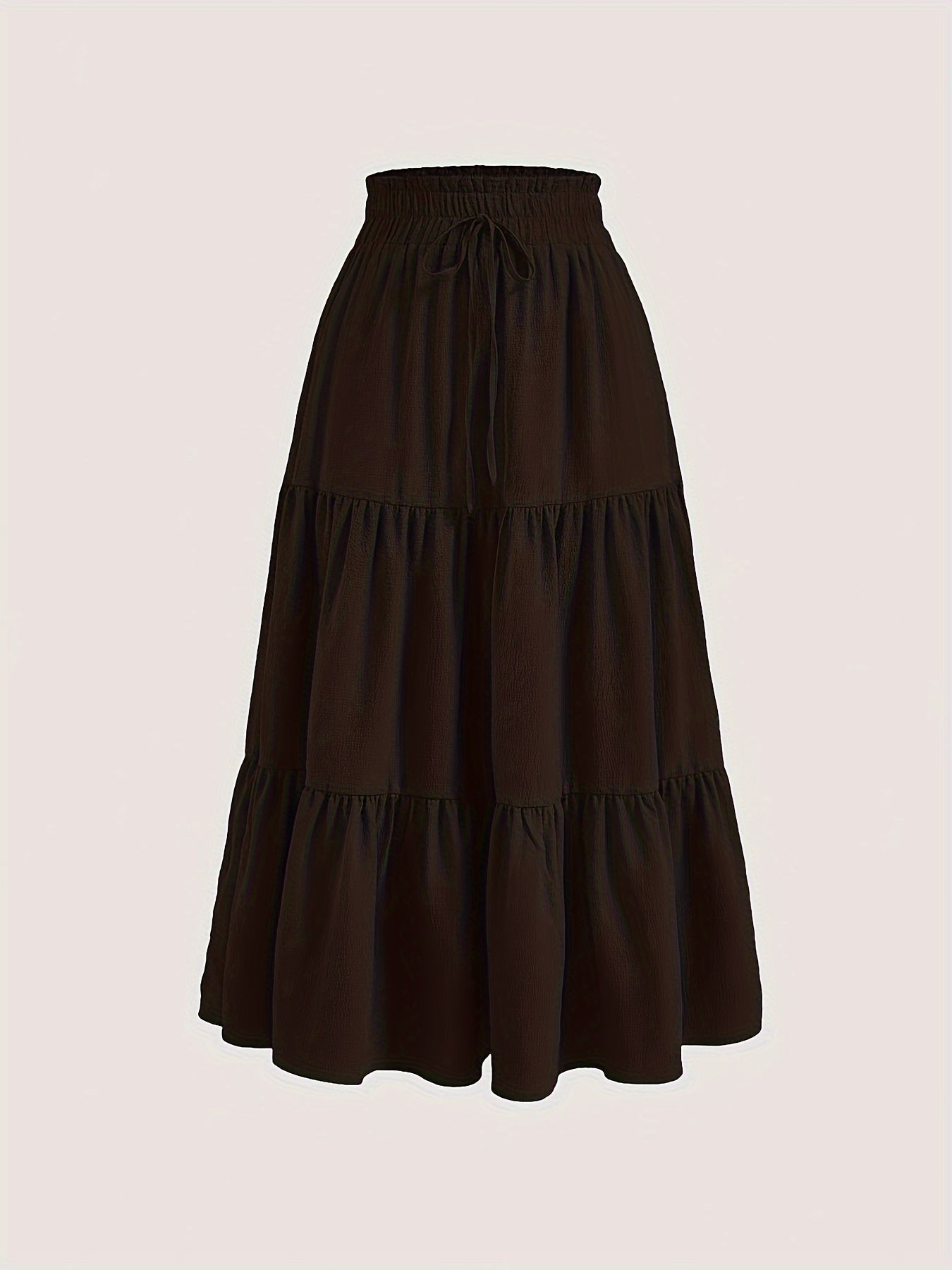 Solid Tie Waist Tiered Skirt, Casual Elastic Waist Skirt For Spring & Fall, Women's Clothing