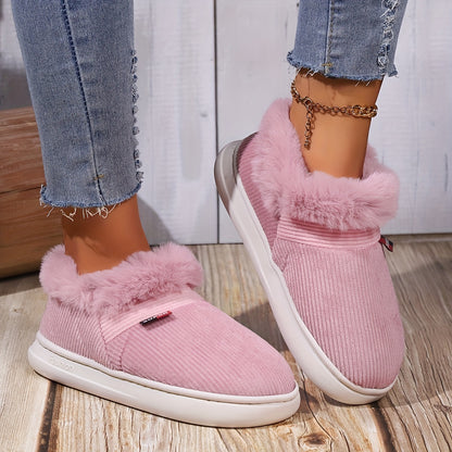 Ultra Soft Cozy Fuzzy House Slippers - Winter Warm Plush Lined Shoes for Men and Women - Cozy Corduroy Slip On Slippers with Fleece Lining for Cold Weather