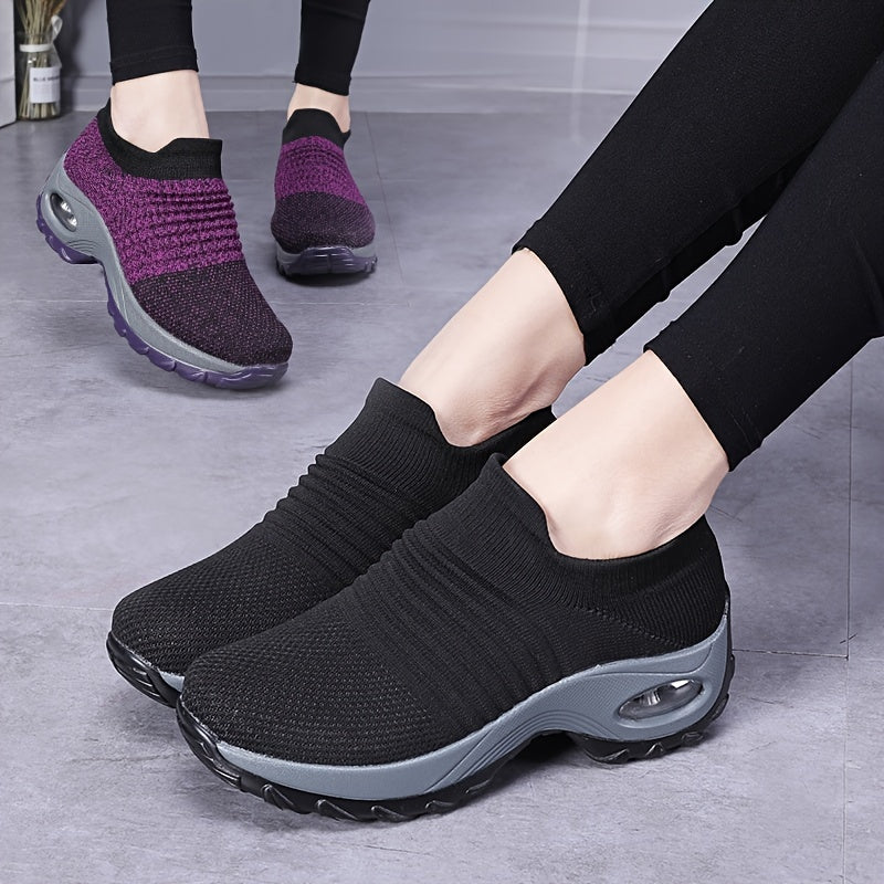 Women's Air Cushion Sole Sock Sneakers, Lightweight Knit Slip On Shoes, Breathable Running Shoes