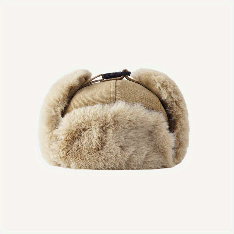 [Thickened Plush Earmuffs] 1pc Thickened Plush Earmuffs - Windproof Flying Cap With Chain And Cloth Label For Men Women