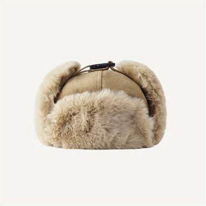 [Thickened Plush Earmuffs] 1pc Thickened Plush Earmuffs - Windproof Flying Cap With Chain And Cloth Label For Men Women