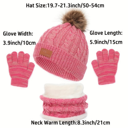 3pcs/set Winter Children's Warm Plus Velvet Scarf Baby Knitted Hat Hat Gloves For 2-8 Years