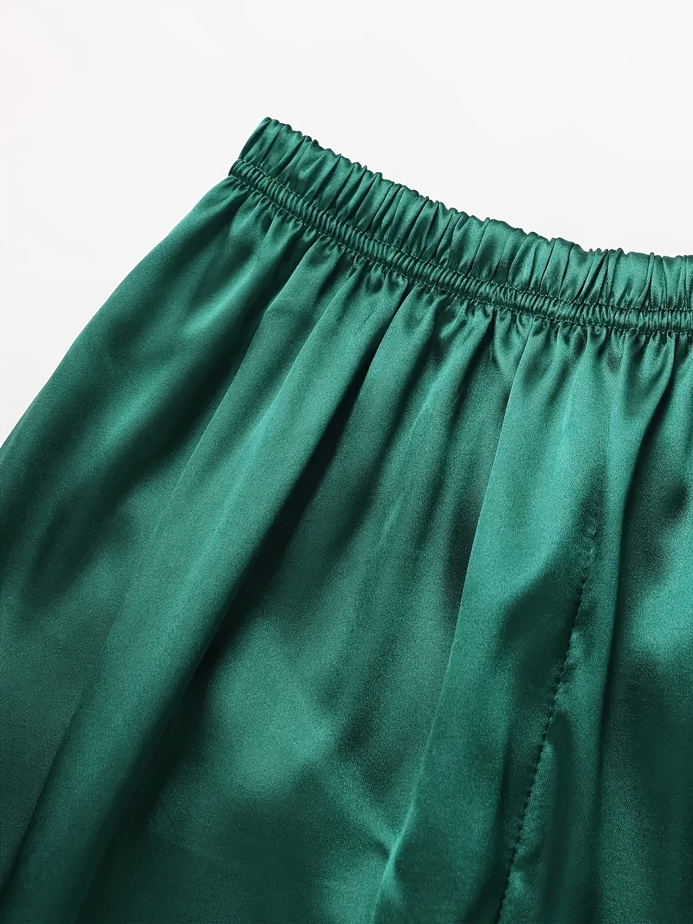 Solid Pajama Set, Long Sleeve Button Up Lapel Top & Pants Pj Set, Women's Sleepwear & Loungewear