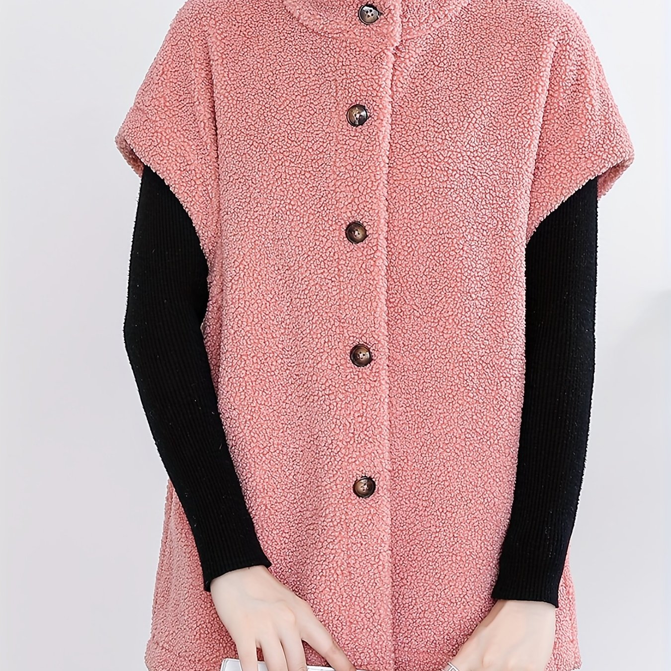 Womens Chic Button Front Teddy Vest - Lightweight Fleece, Short Sleeve, Solid Colors - Perfect for Layering, Stylish & Versatile Wardrobe Staple