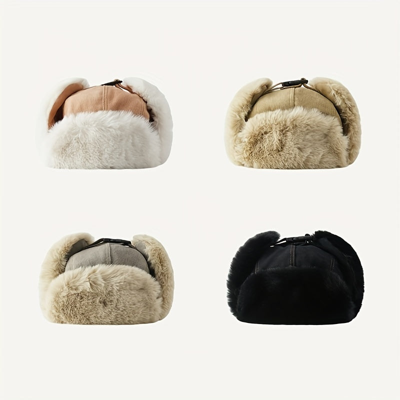 [Thickened Plush Earmuffs] 1pc Thickened Plush Earmuffs - Windproof Flying Cap With Chain And Cloth Label For Men Women