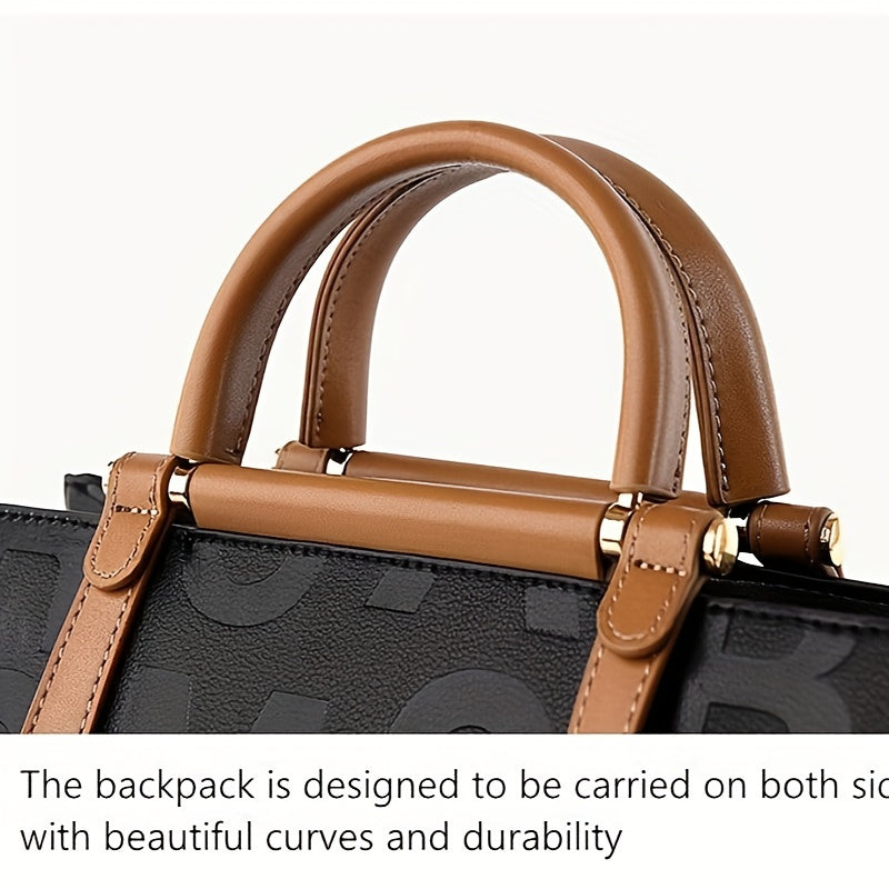 Classic Letter Embossed Tote Bag, Colorblock Shoulder Bag, All-Match Satchel Bag For Work