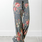 Plus Size Floral Print High Rise Drawstring Long Pants, Women's Plus Slight Stretch Loose Casual Pants