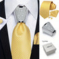 [For Business Silvery Necktie Set] Men's Necktie Silvery Ring & Handkerchief & Cufflinks Set For Business Accessories With Gift Box