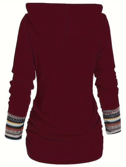 Trendy Womens Stripe Hoodie with Button Accent - Casual Long Sleeve Splicing Design - Comfortable & Stylish Fashion Clothing