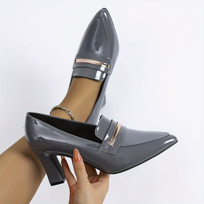 Women's Solid Color Shoes, Point Toe Slip On Chunky Heel Velvet Warm Lightweight Shoes, Outdoor Comfy Shoes