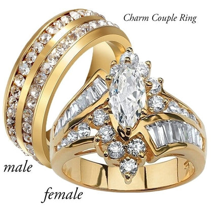 Fashionable Casual Romantic Stainless Steel Double-row Imitation Zirconia Ring
