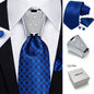 [For Business Silvery Necktie Set] Men's Necktie Silvery Ring & Handkerchief & Cufflinks Set For Business Accessories With Gift Box