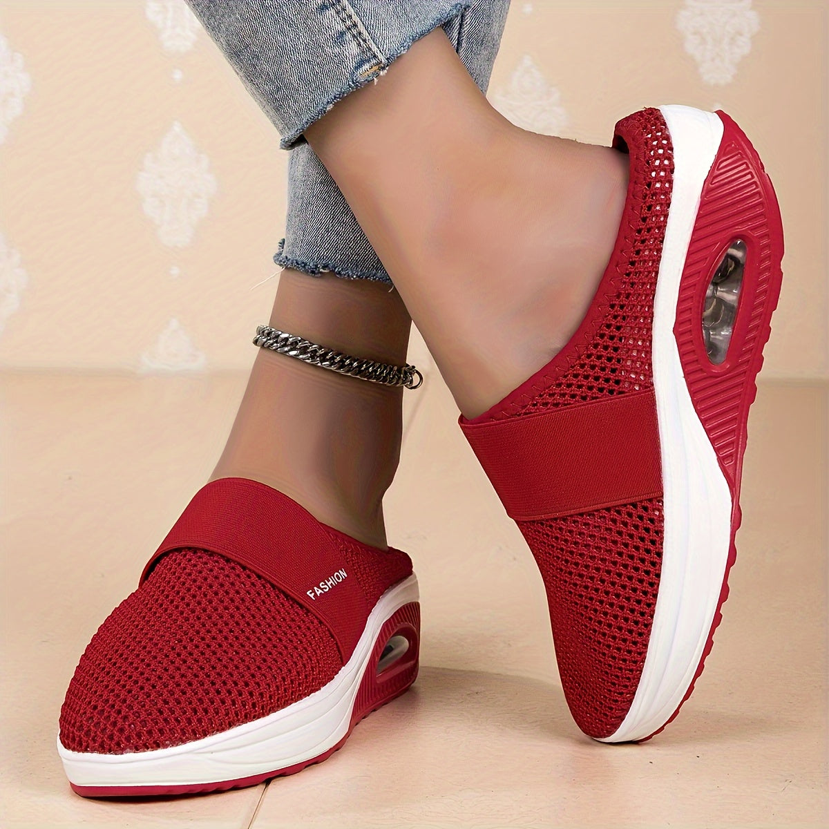 Women's Flying Woven Mesh Sandals, Casual Air Cushion Sole Mules, Breathable & Lightweight Mule Sneakers