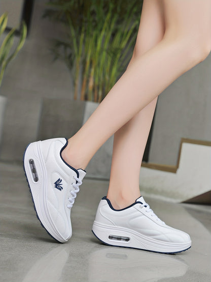 Women's Faux Leather Air Cushion Sneakers, Comfortable Thick Bottom Sport Shoes
